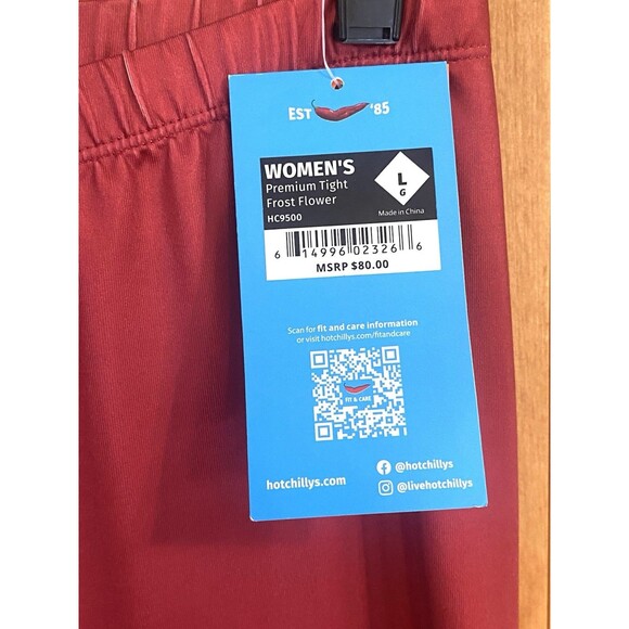 NWT Hot Chillys Micro Elite Chamois Leggings Frost Flower Red Women’s Large New - Picture 6 of 13